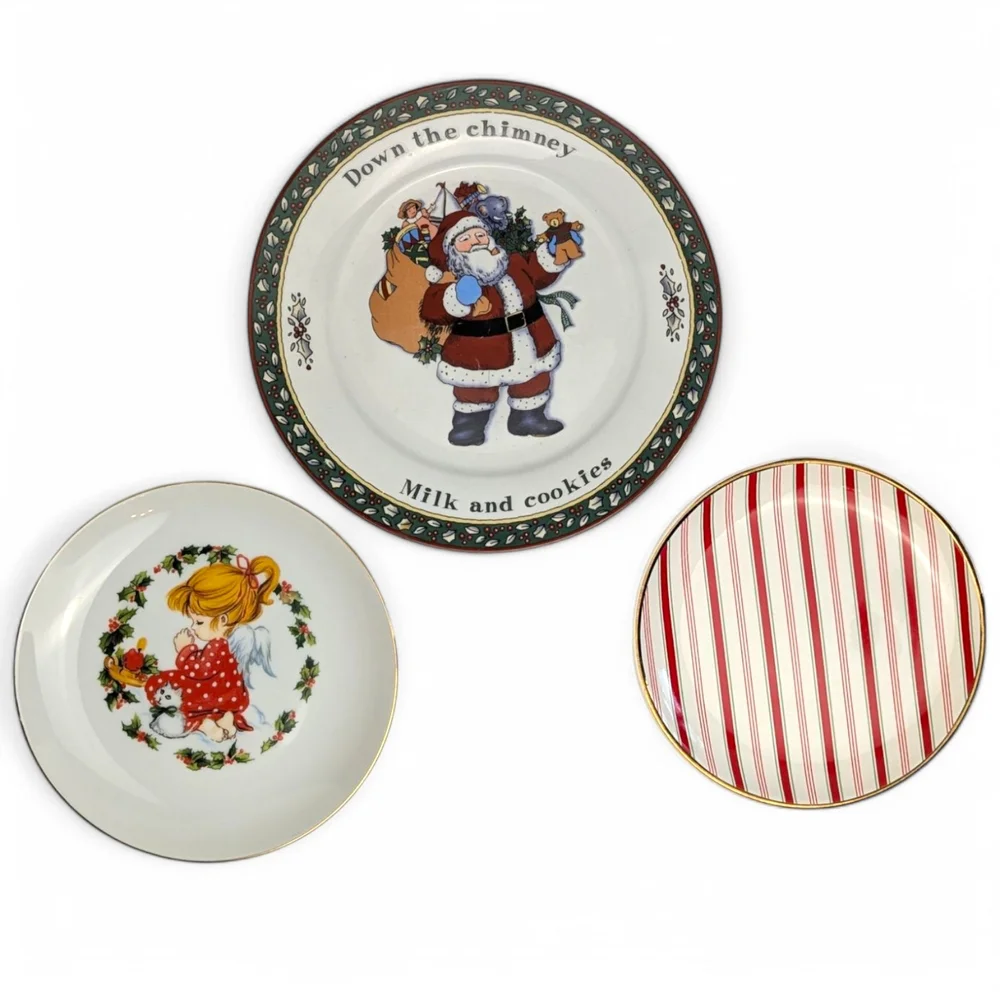 Vintage Christmas Plates Mixed Lot of 3 Santa Angel Seasonal Holiday Decor